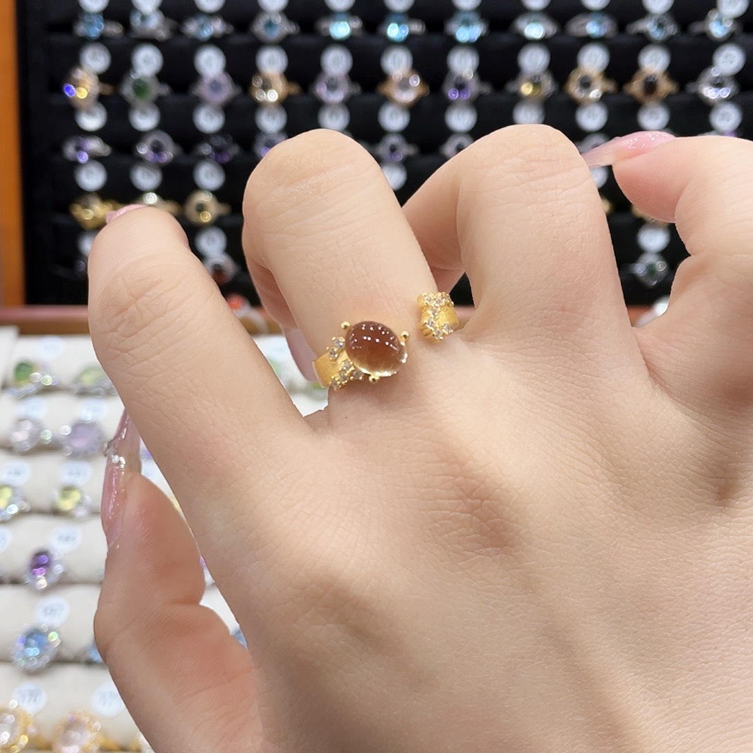 黄晶戒指女款银S925镶嵌