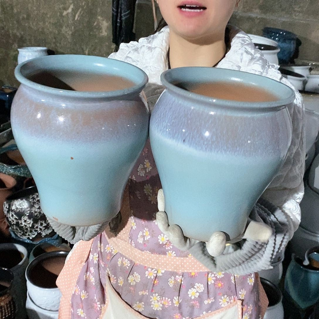 紫砂花盆瑕疵口17高20瑕疵