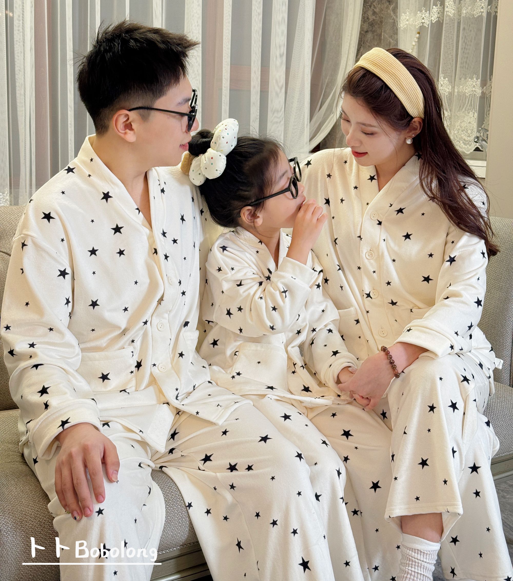 亲子儿童超舒服加绒加厚秋冬家居服套装男女童洋气保暖开衫睡衣