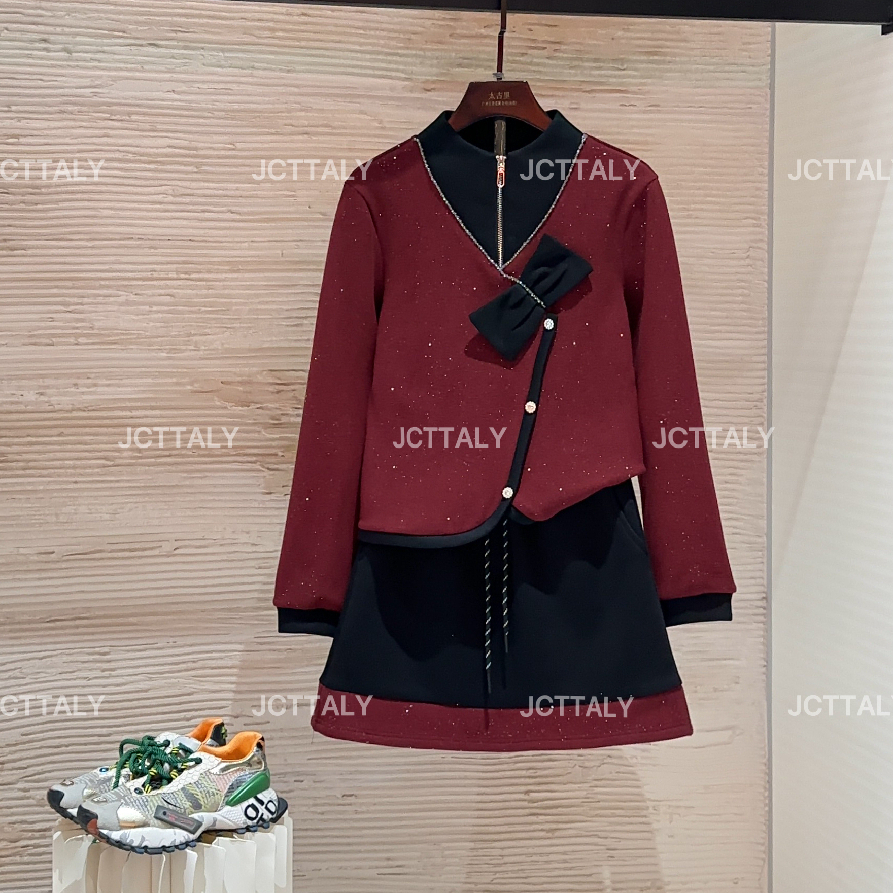 【宠粉价】（加绒）气质拼接百搭西装休闲风工装红色时尚套装TZ-946