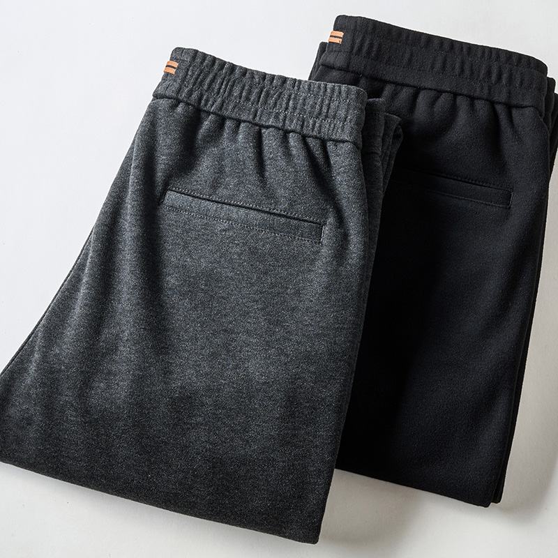 秋冬轻奢老钱风加厚保暖羊绒裤子男士纯色直筒运动卫裤毛呢休闲裤