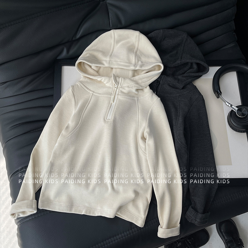 现【小暖皮】阿卷秋冬装男女童时尚气质纯色休闲长袖连帽外套SJ6379