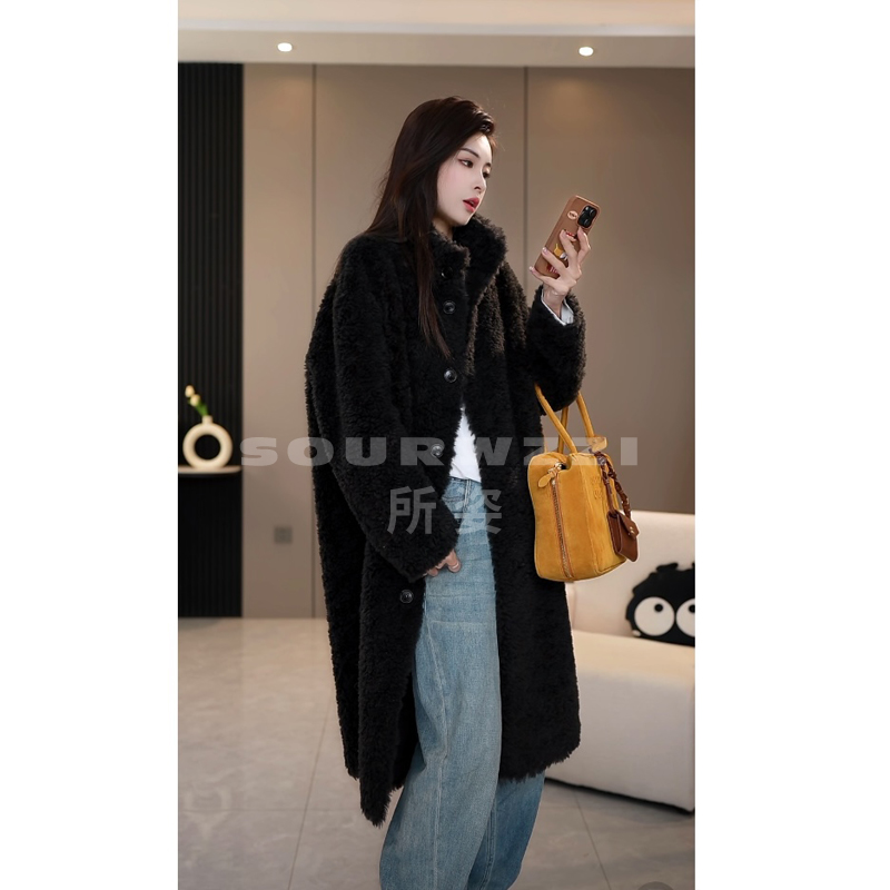 SOURWZZI/所姿新款冬季长款简约时尚休闲女士羊毛外套SZ-25186