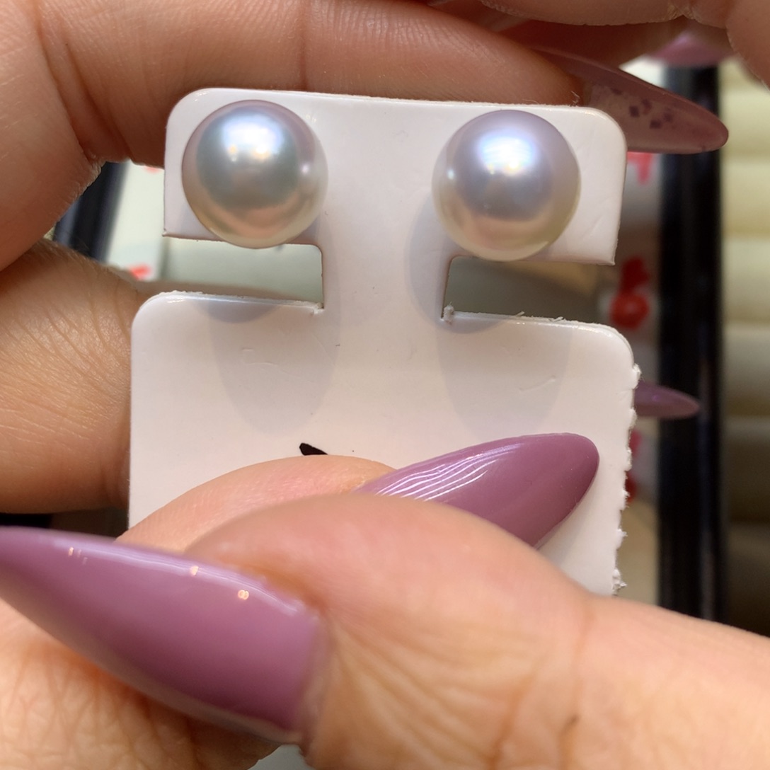 铂Pt950镶嵌耳饰海水珍珠