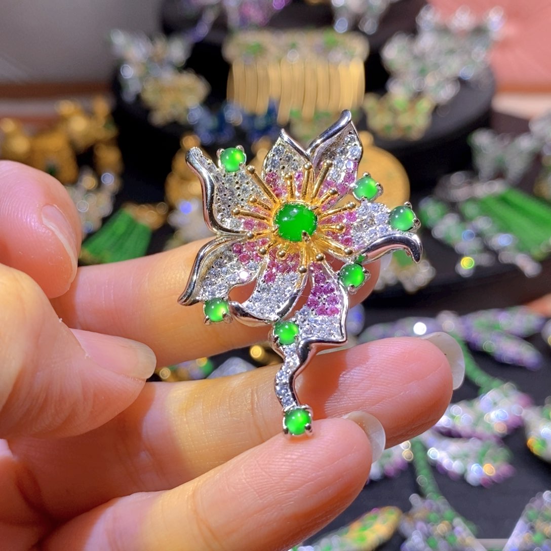 吊坠(不含链)银S925镶嵌翡翠