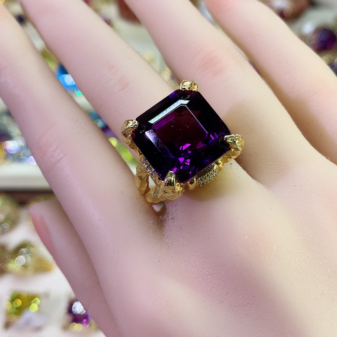 紫晶戒指银S925镀金镶嵌