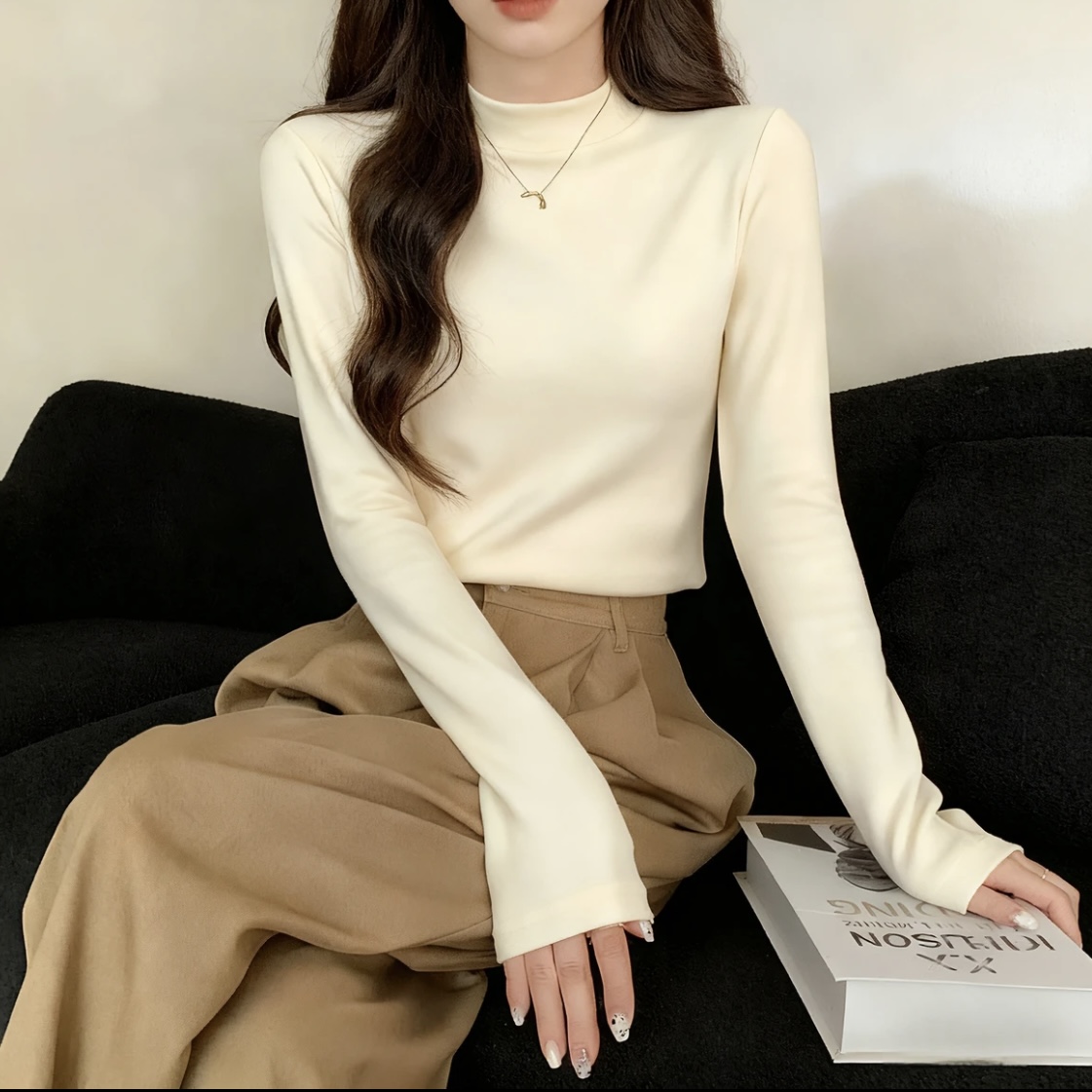 【送运费险】双面磨毛绒打底衫女士秋冬半高领长袖保暖修身百搭上衣