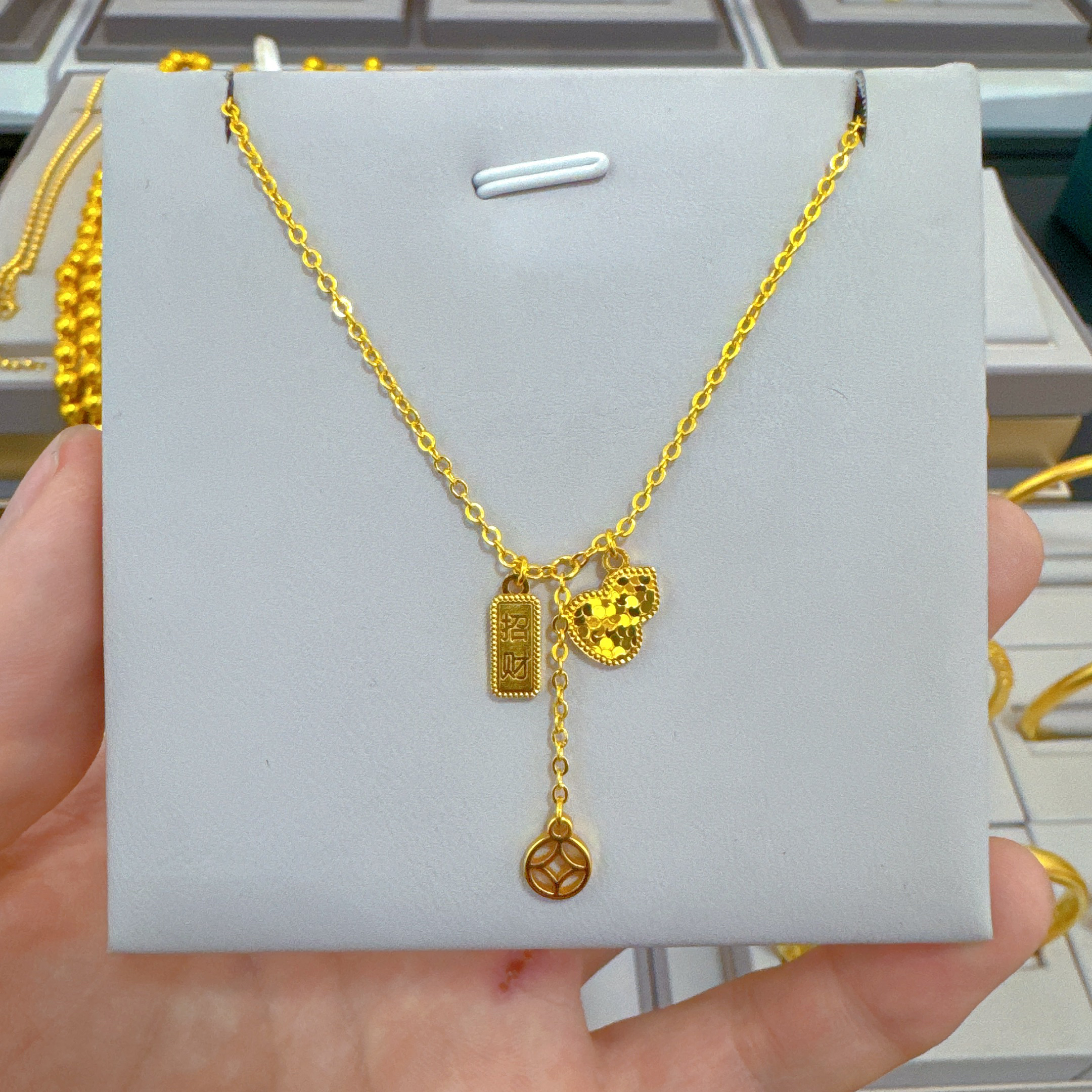 合金项链 【精工】超闪福禄财财项链女轻奢国风精美坠链