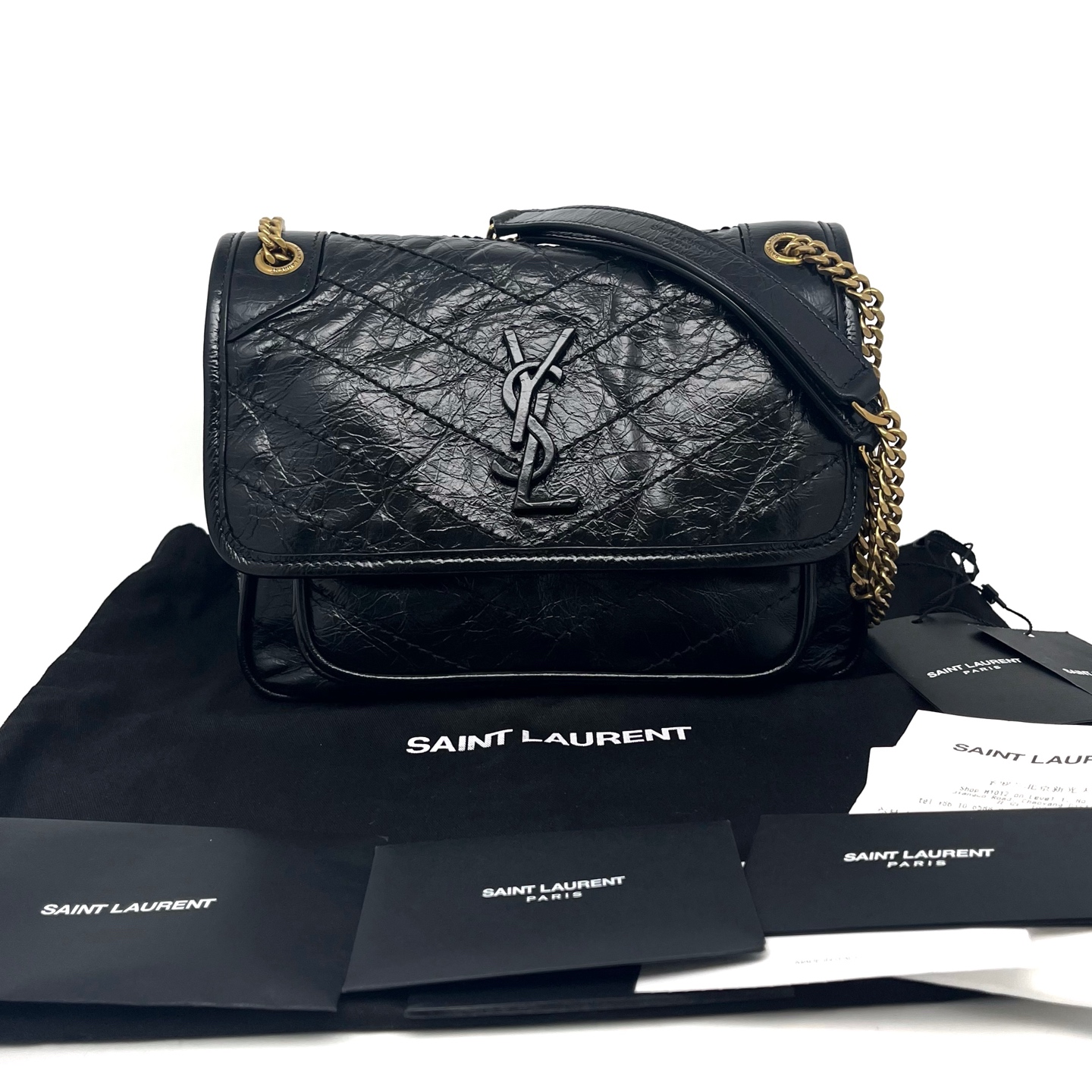 99新 YSL/圣罗兰 大全套24年带票 黑金小号d扣niki链条包