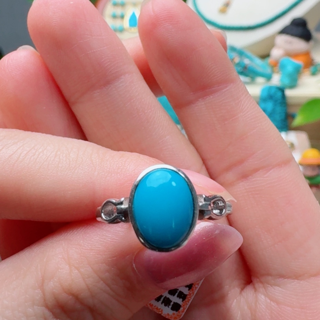 N***A绿松石银S925镶嵌高瓷玉化蓝女戒