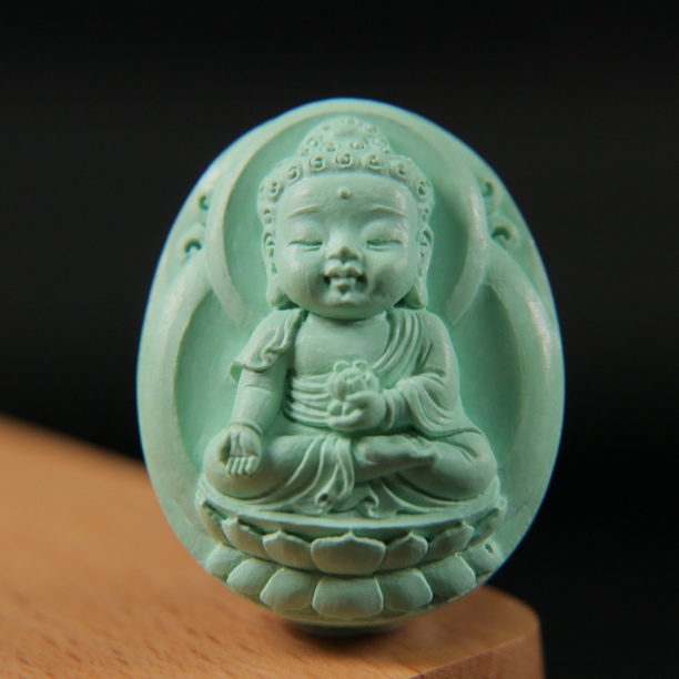 原矿绿松石阿弥陀佛 尺寸23.6×29×14mm，重10.9g，原矿高品质菜籽黄