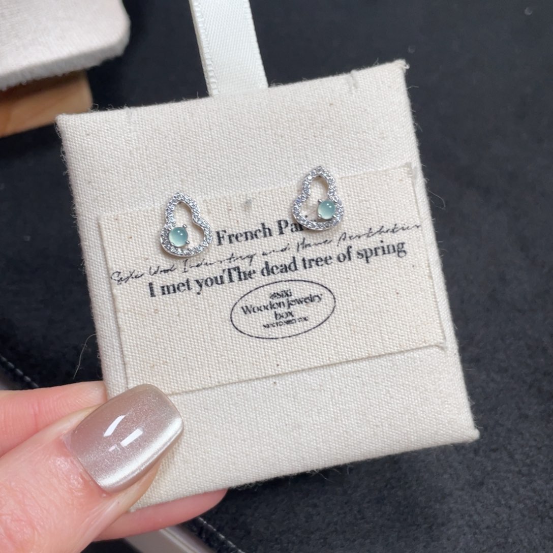 翡翠耳饰银S925镶嵌4359