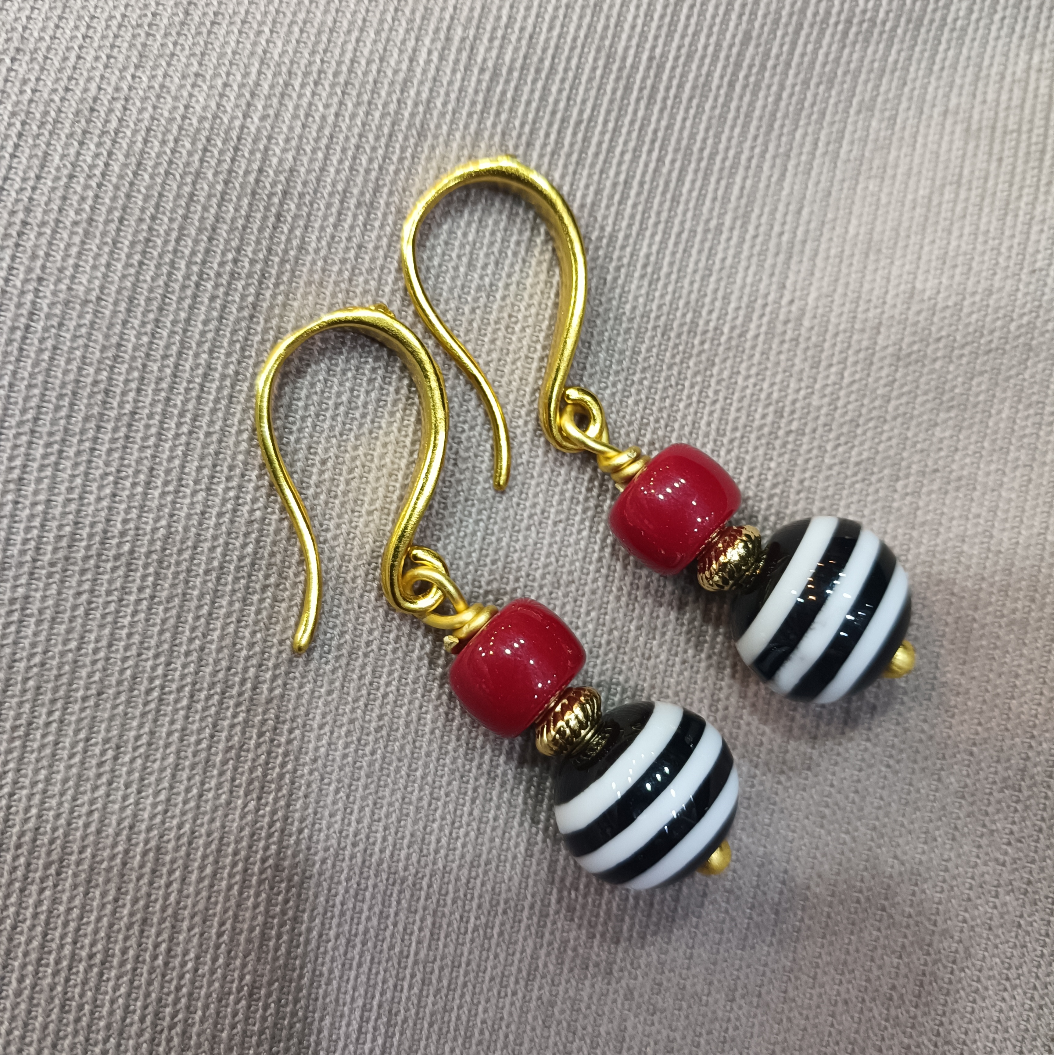 黄铜亚克力耳饰 耳勾饰品原创设计耳环手工民族风红色拼色简约