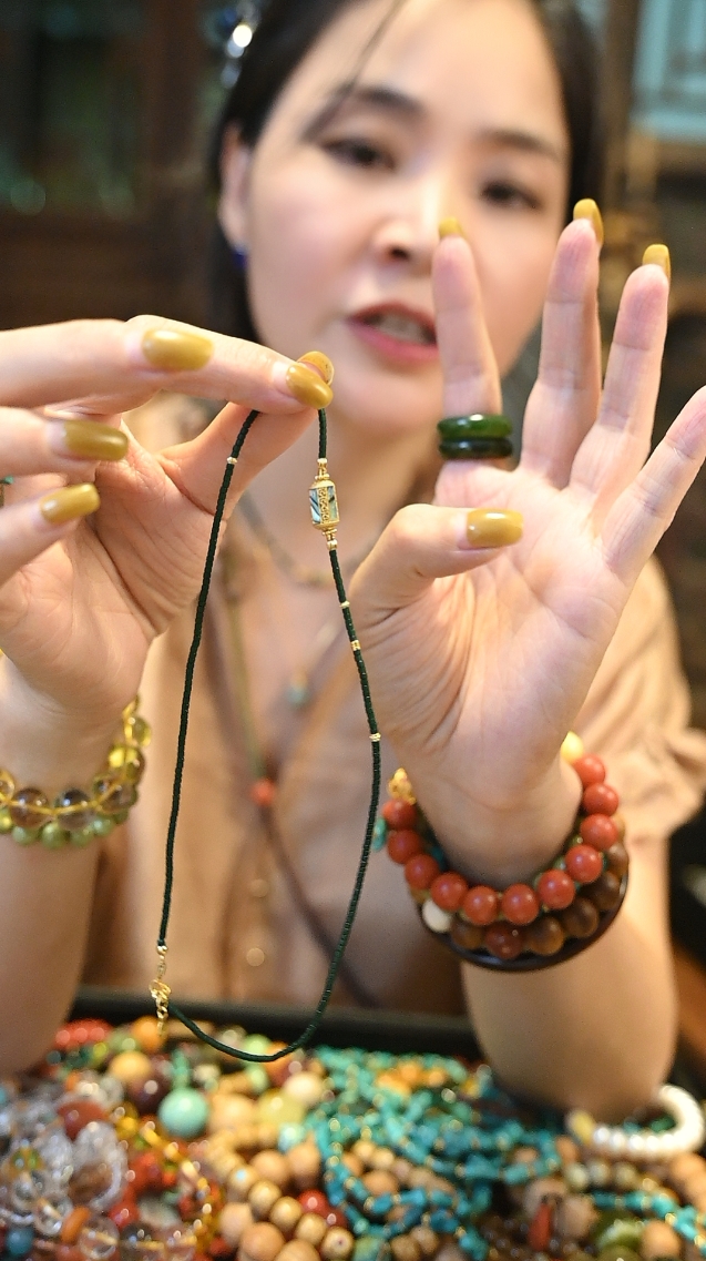 吊坠925银琉璃 茶-墨绿色古法琉璃吊坠项链