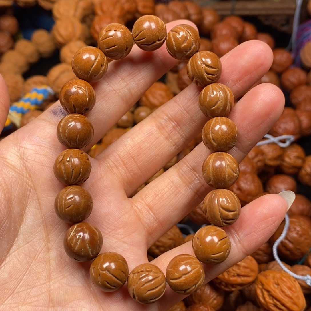 桃核手串O*?小龙纹光珠