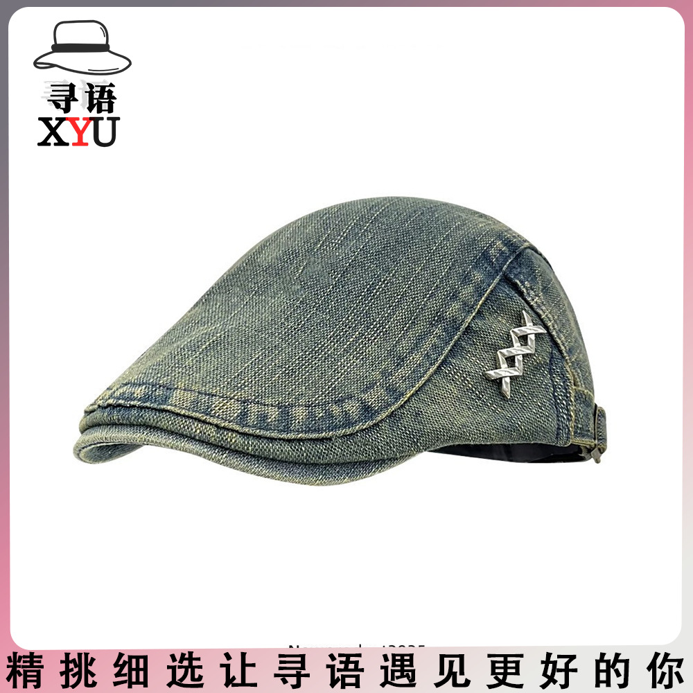 水洗贝雷帽早秋复古牛仔休闲画家帽英伦风百搭可反戴显脸小前进帽