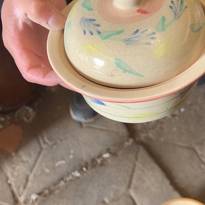 瓷粗瓷手绘砂锅两支粗瓷