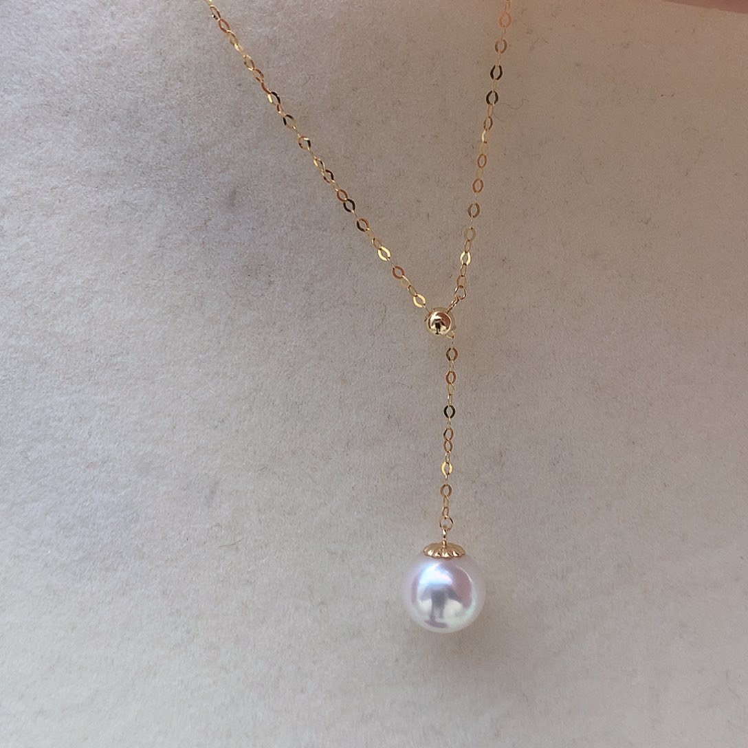 海水珍珠8.5-9mm ak y链18K金镶嵌