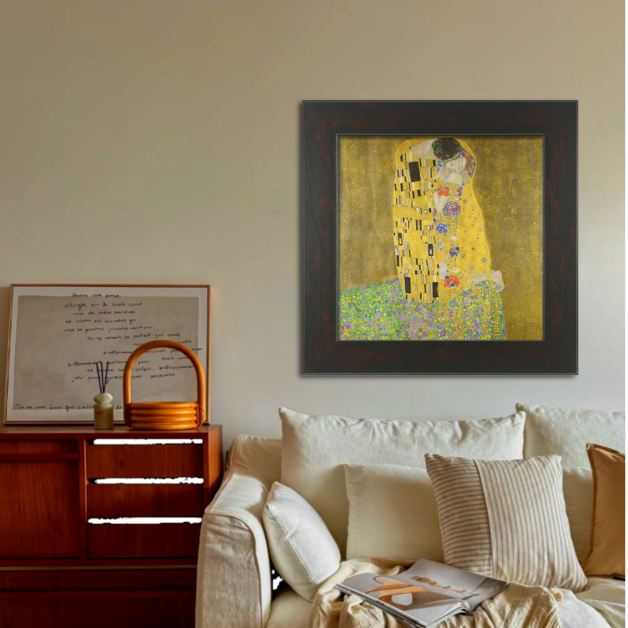 装饰画 克里姆特 极简中古风手工肌理实木框客厅