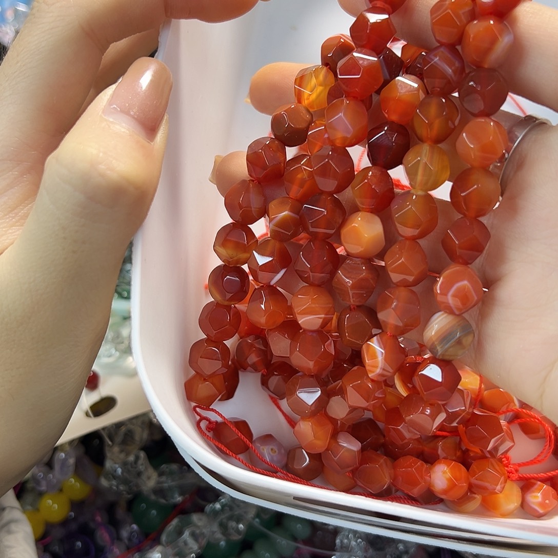 玛瑙/玉髓合金珠宝半成品柿子红玛瑙卡10一条