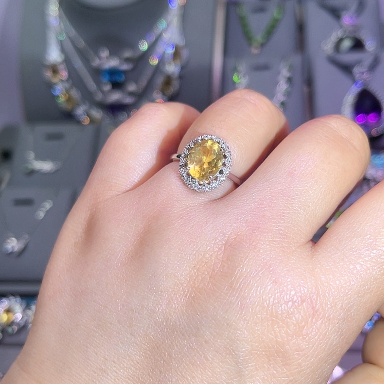 【闪购商品】黄晶戒指银S925镶嵌戒指