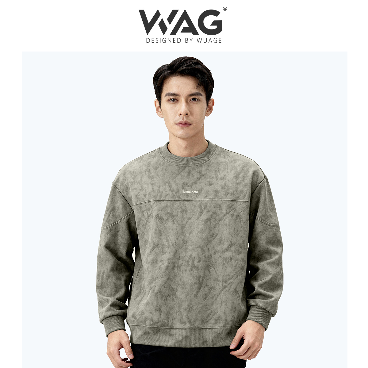 WAG“真奥利水墨扎染”加绒卫衣冬新款圆领情侣穿搭亲肤上衣M6301-1