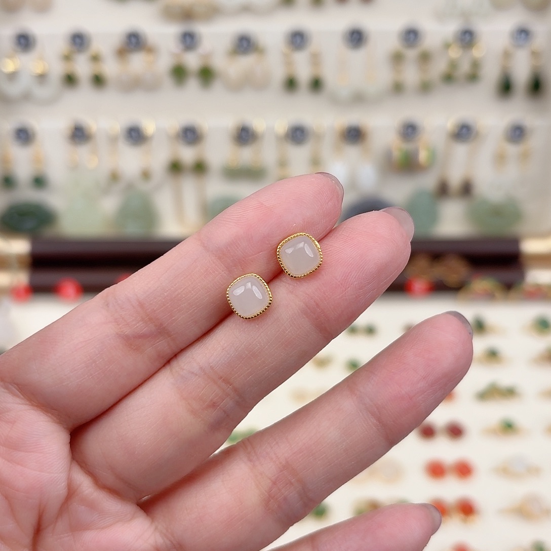 银S925镶嵌和田玉耳饰