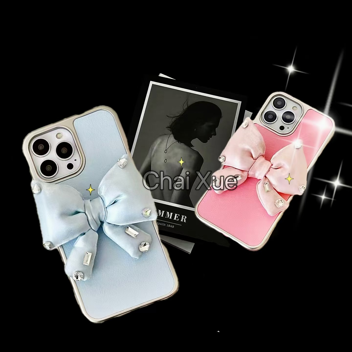 【荔枝纹蝴蝶结】小众轻奢设计款手机壳适用于苹果15ipone16promax