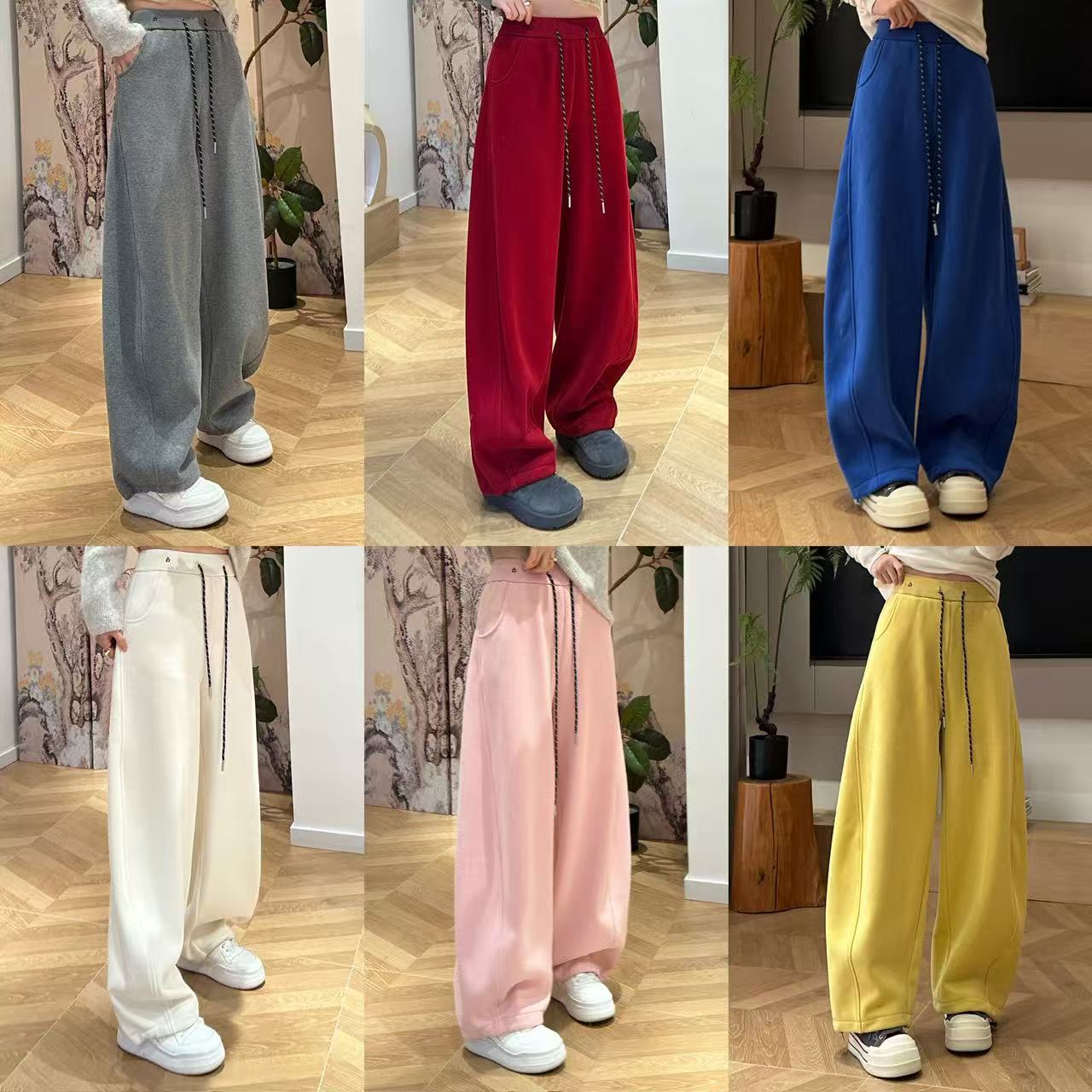 秋冬黑抽绳轮廓型可收口加绒休闲卫裤5-12-13