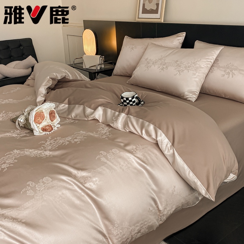 莱赛尔轻奢天丝四件套简约纯色套件单人床上公主风磨毛公主风款QC
