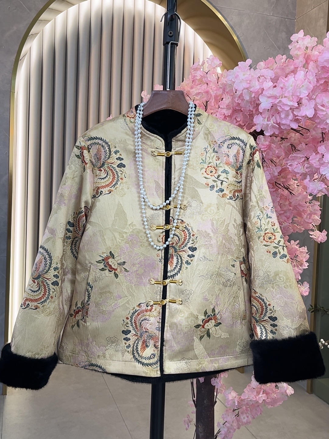 新款冬季新中式双面穿加厚棉衣中国风（黄色凤凰）