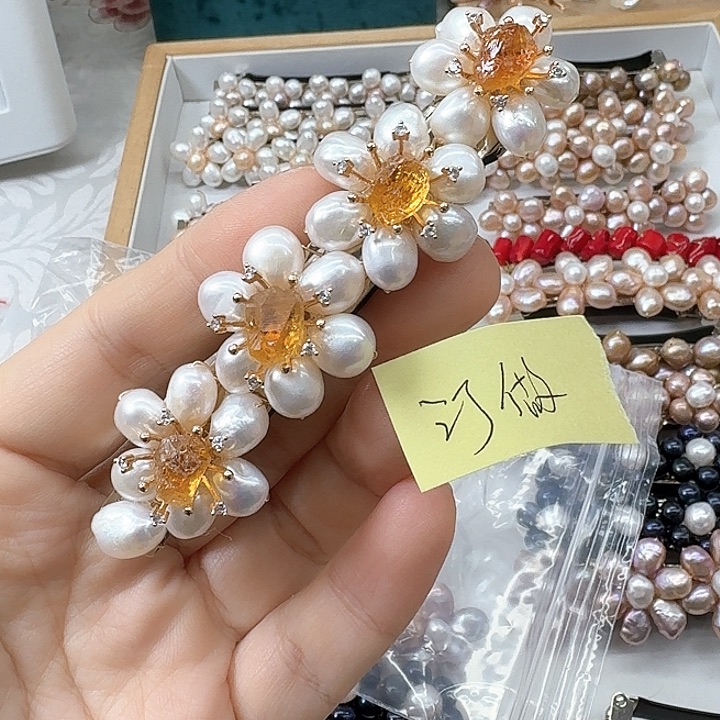 淡水珍珠发饰银S925镶嵌