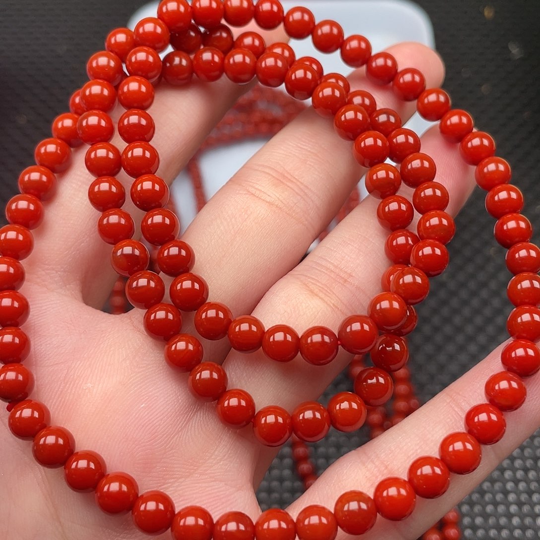 南红玛瑙未镶嵌6mm柿子红圆珠108颗长链