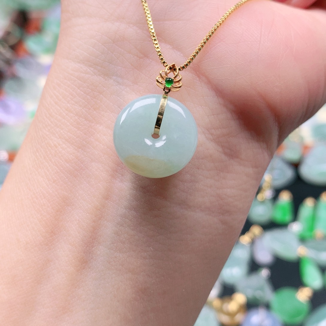 吊坠(不含链)18K金镶嵌翡翠