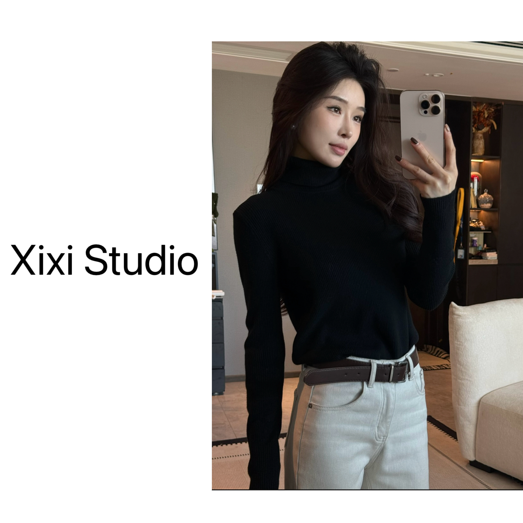 【西西】加厚坑条高领长袖针织毛衣