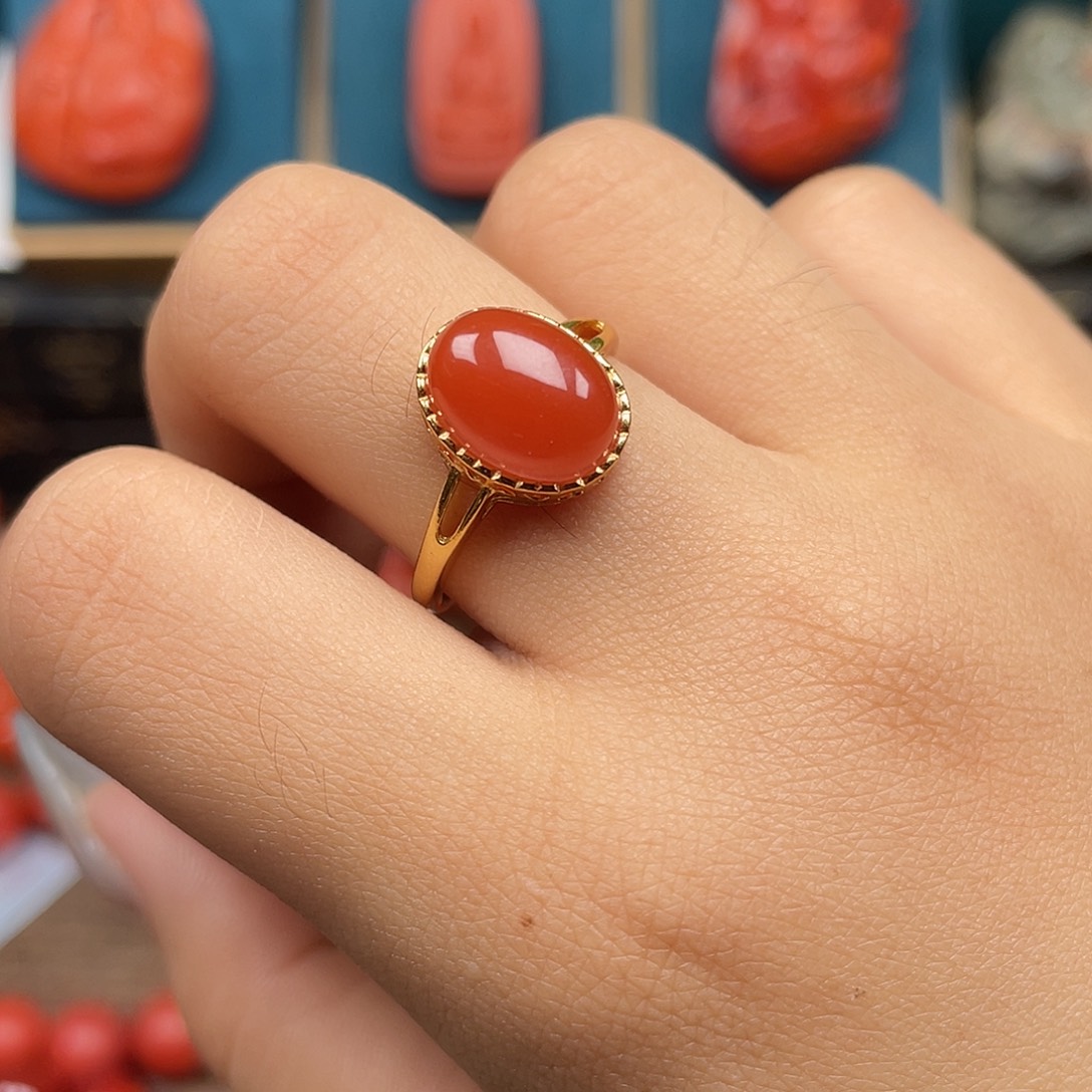 南红玛瑙银S925镶嵌戒指保山冰红戒指