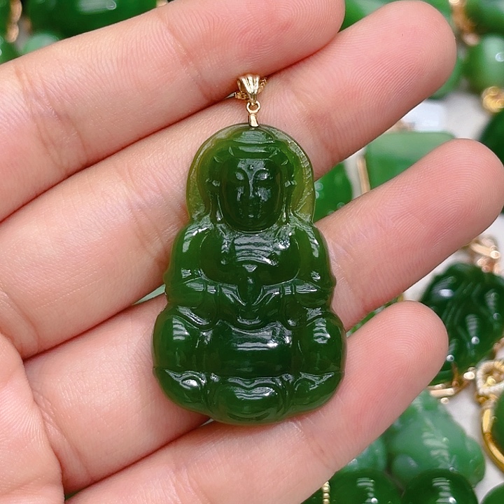 和田玉（碧玉）颈饰18K金镶嵌