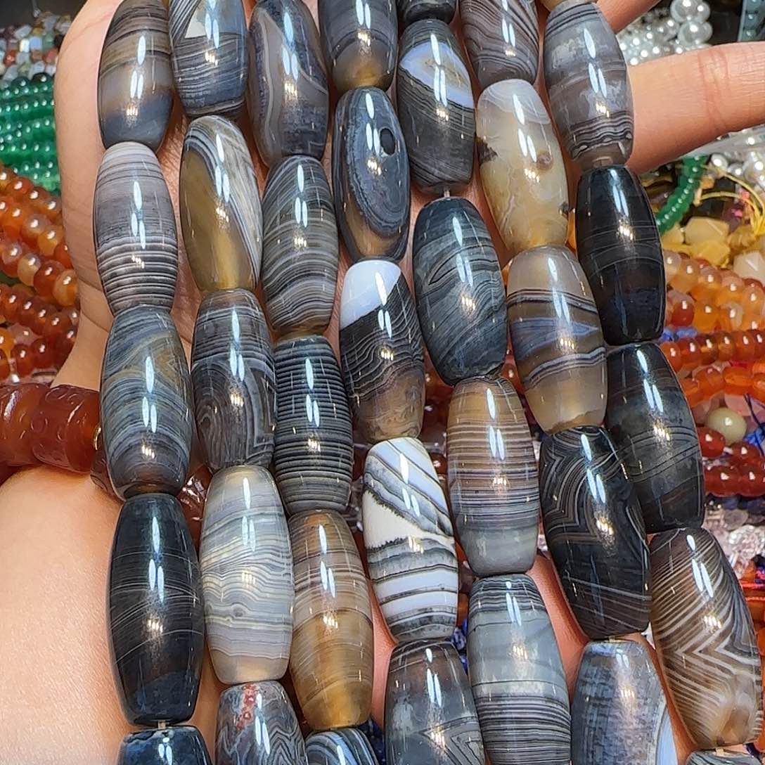 玛瑙/玉髓未镶嵌珠宝半成品14✖️30mm波斯湾天珠大孔一条