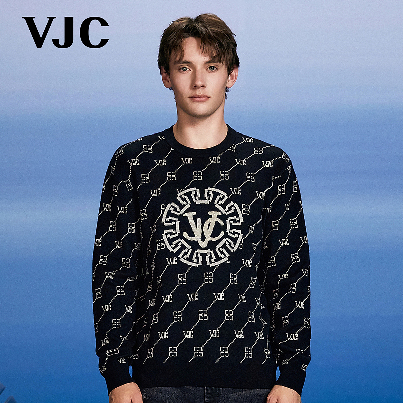 VJC/威杰思2025秋冬新款男装潮流长袖绵羊毛衫B24DC2211