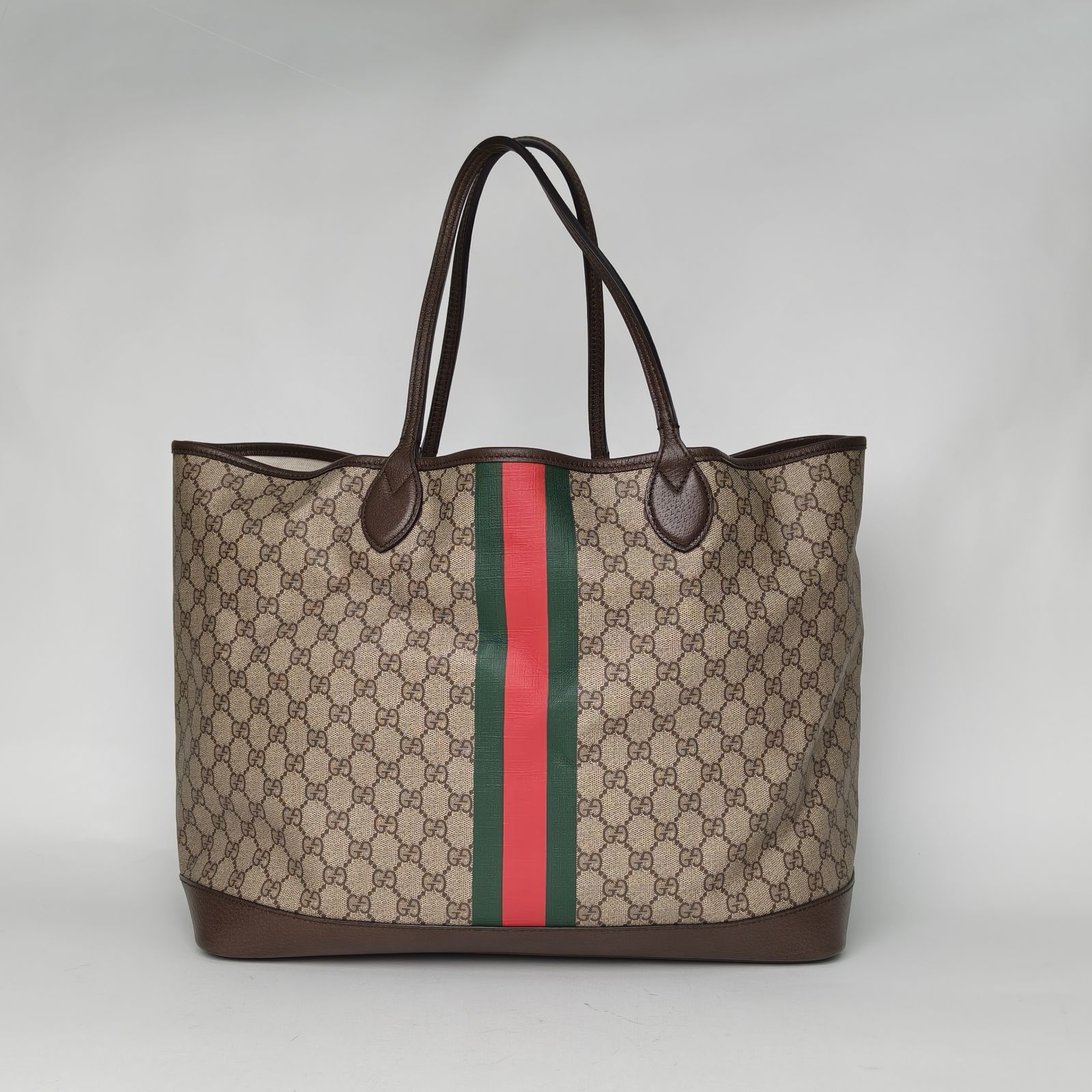 95新 GUCCI/古驰 【娇】乌木色 PVC 金扣托特单肩包 315080