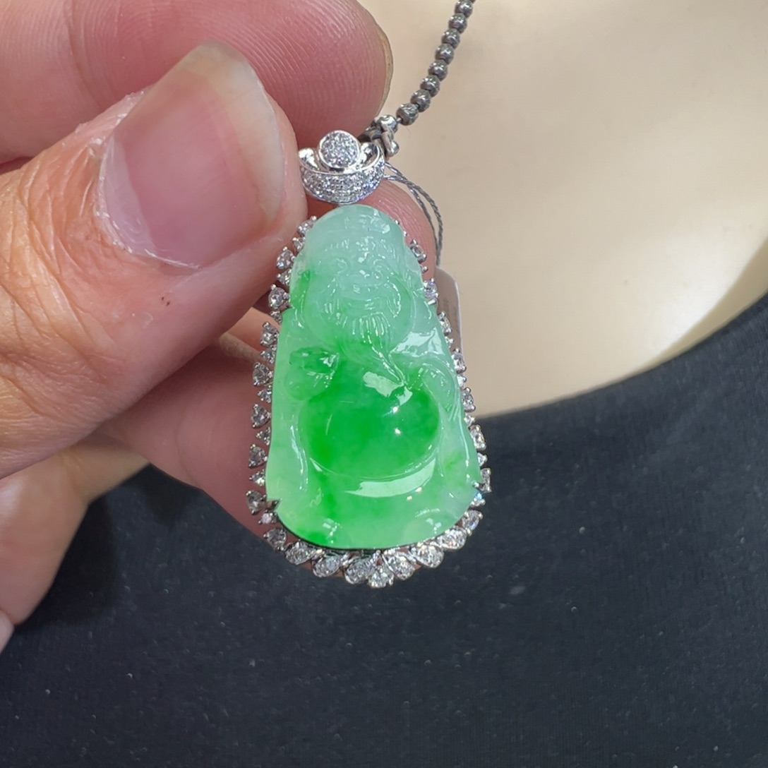 翡翠18K金镶嵌吊坠(不含链)