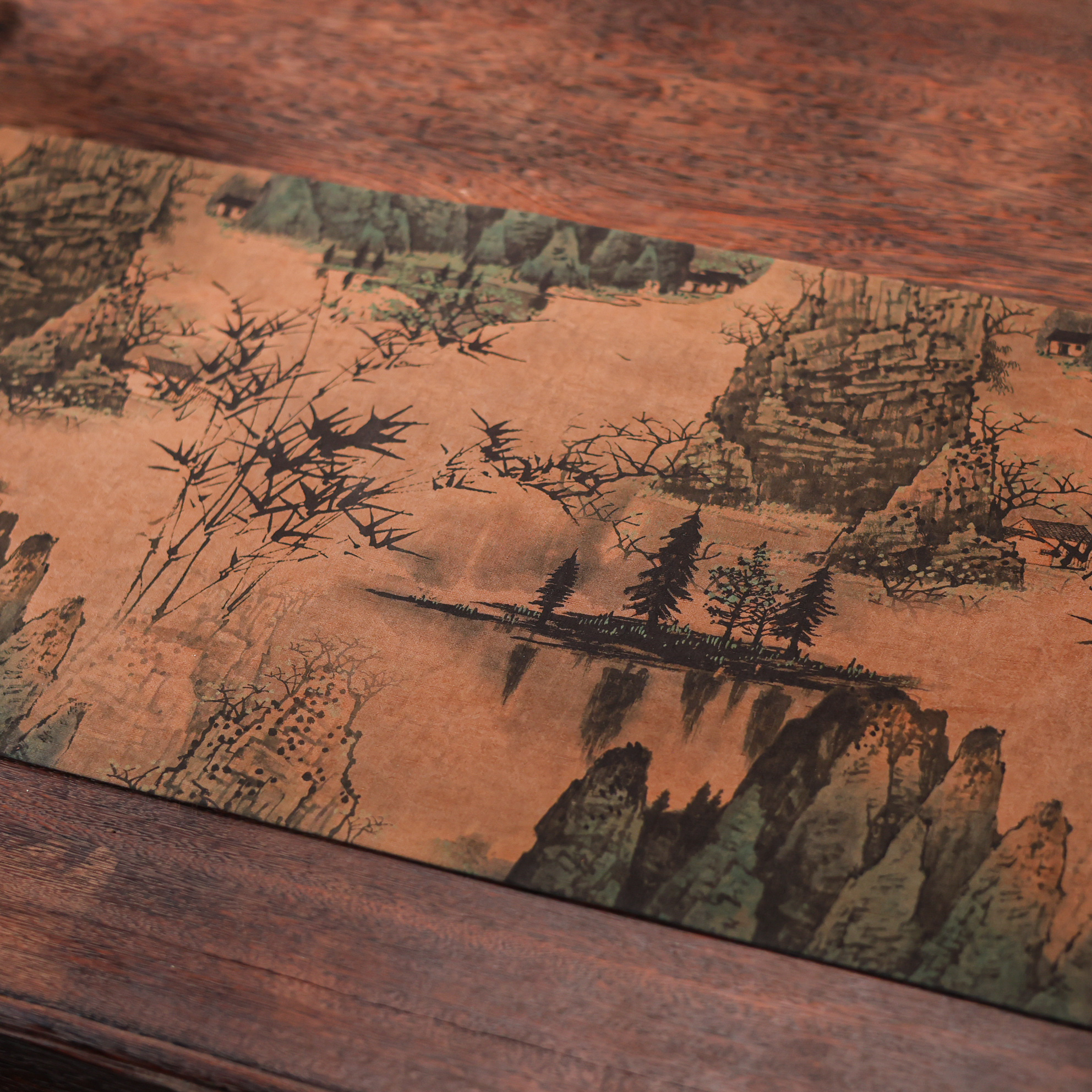 【悦生活】【竹影溪山】香云纱茶席/黑色树皮纹80*40cm（慢蓝S1813）