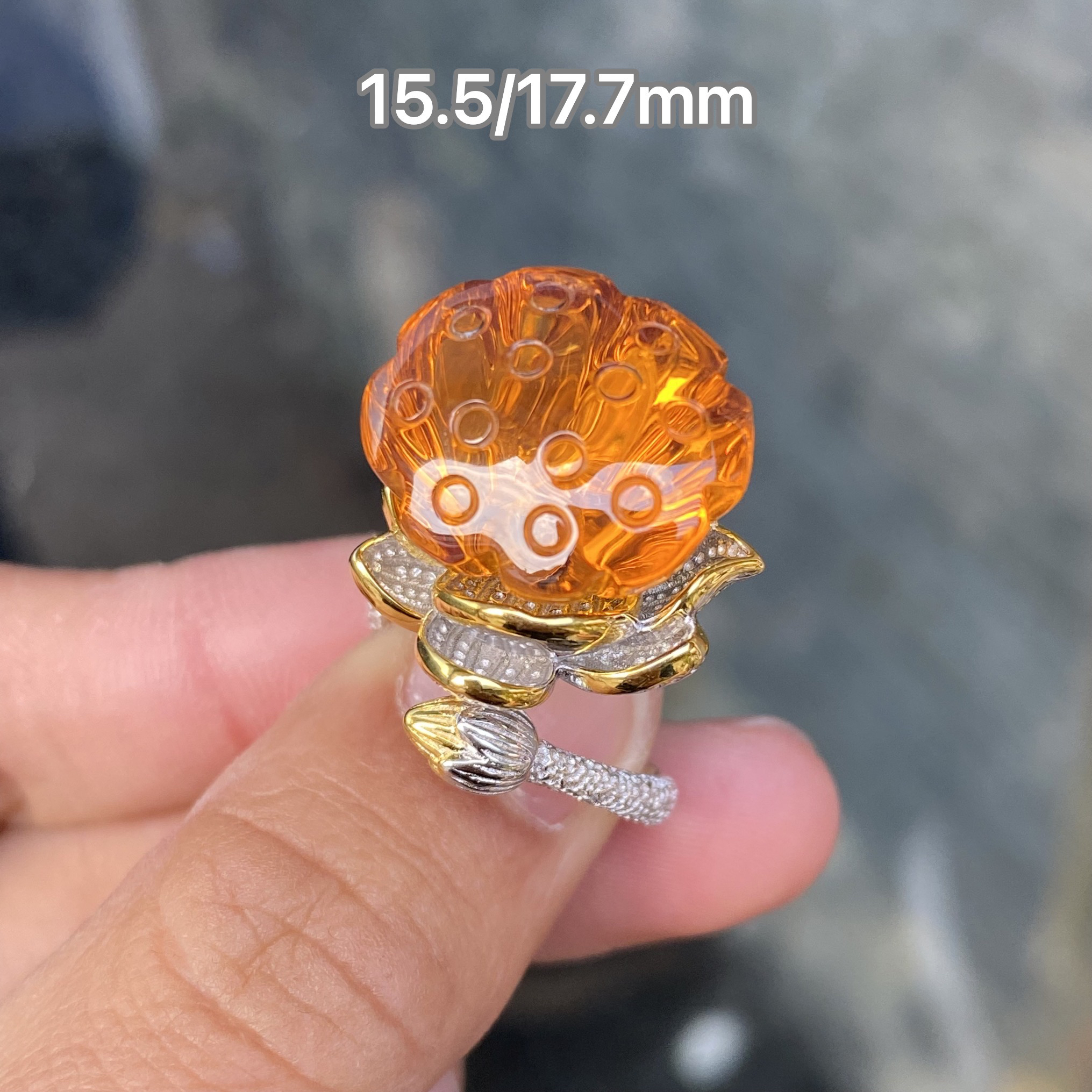 【小伊琥珀】黄茶莲蓬设计款戒指