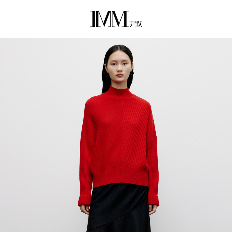 IMM尹默女装冬羊绒红色半高领套头毛衫