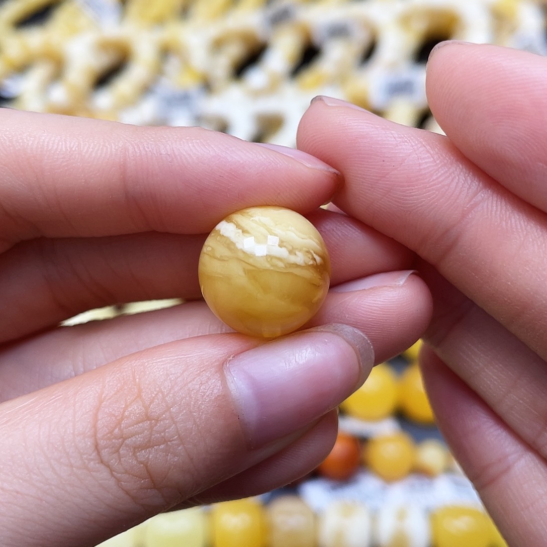 未镶嵌蜜蜡裸石圆珠15.2mm金沙