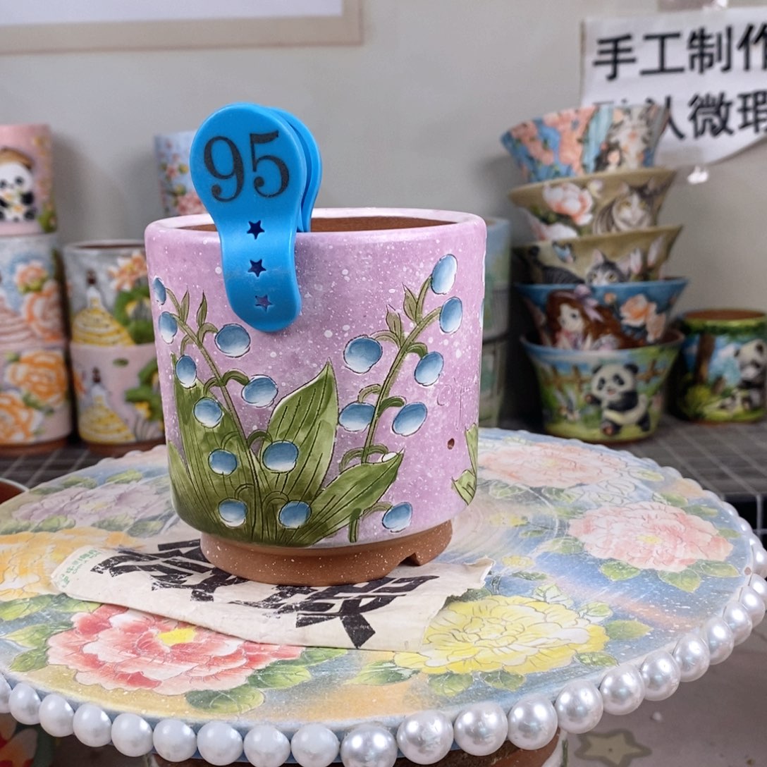 紫砂花盆红陶手绘花盆