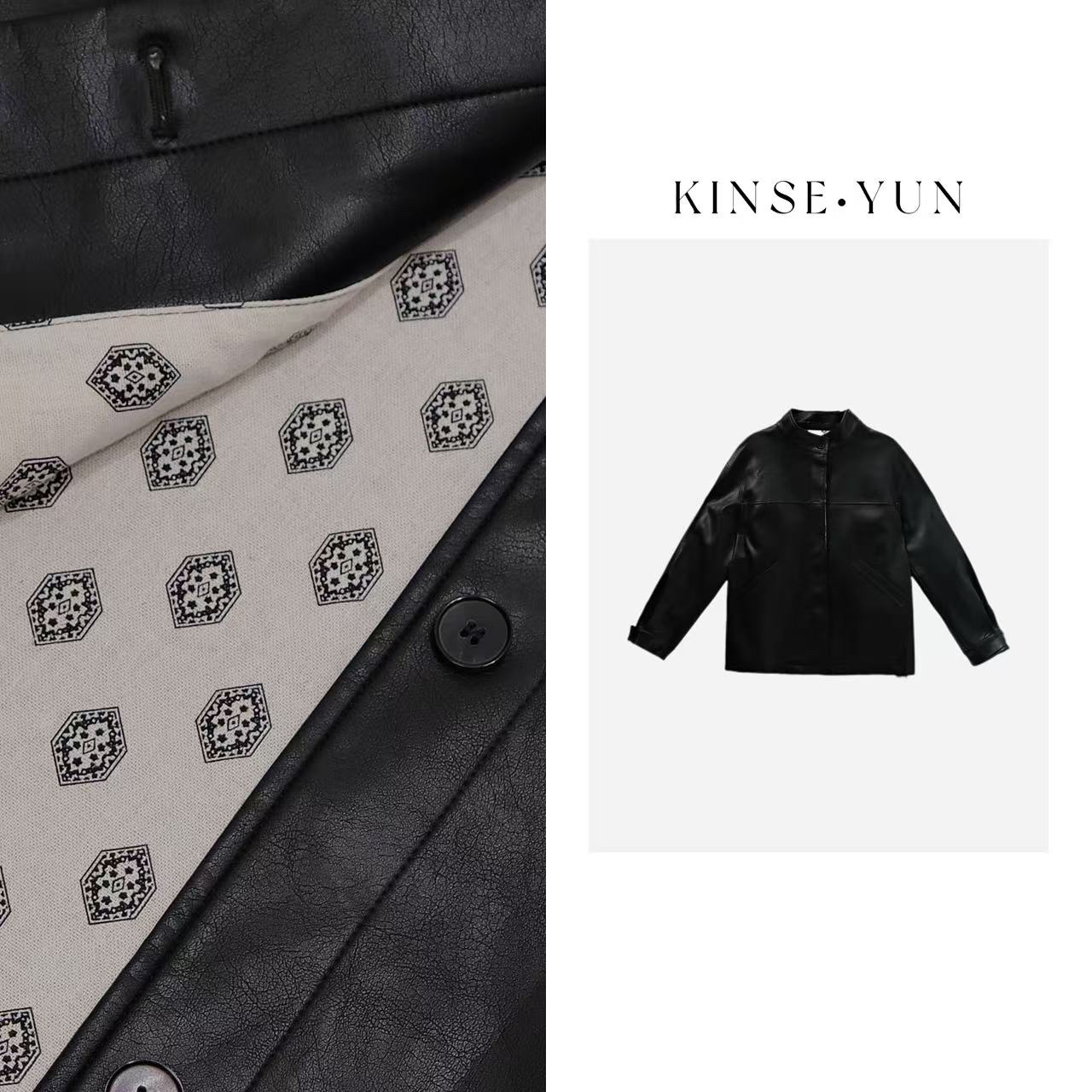KINSE YUN『黑骑士』全牛皮酷感机能复古风中长款皮夹克外套QD1766