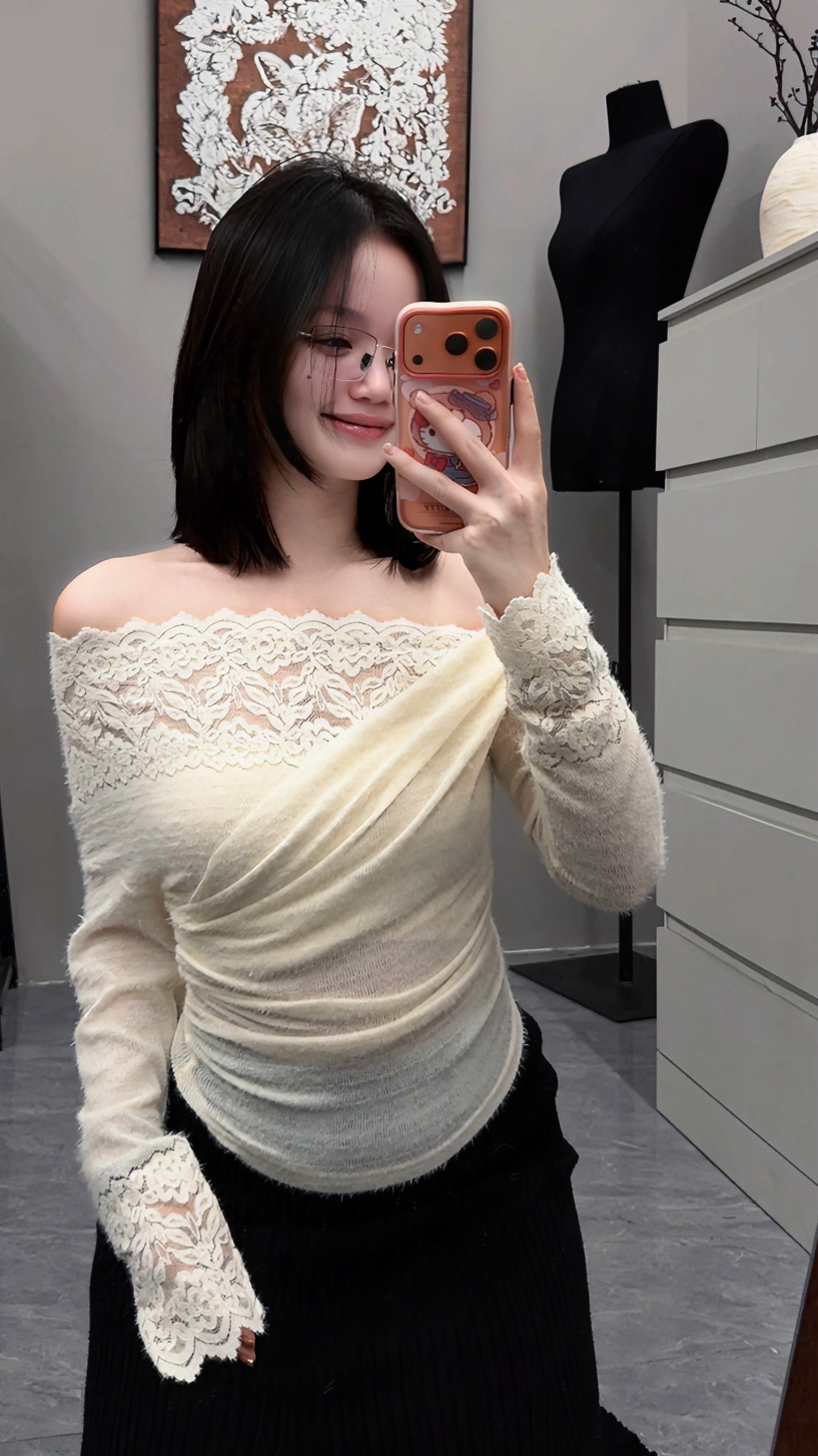 永茵|杏语蕾丝 秋冬法式蕾丝气质显瘦上衣