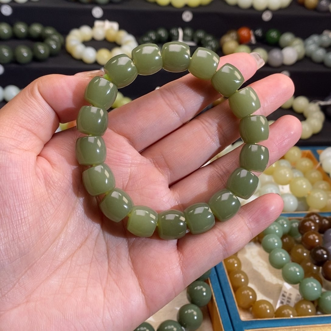 和田玉手链 12MM未镶嵌青黄口直切
