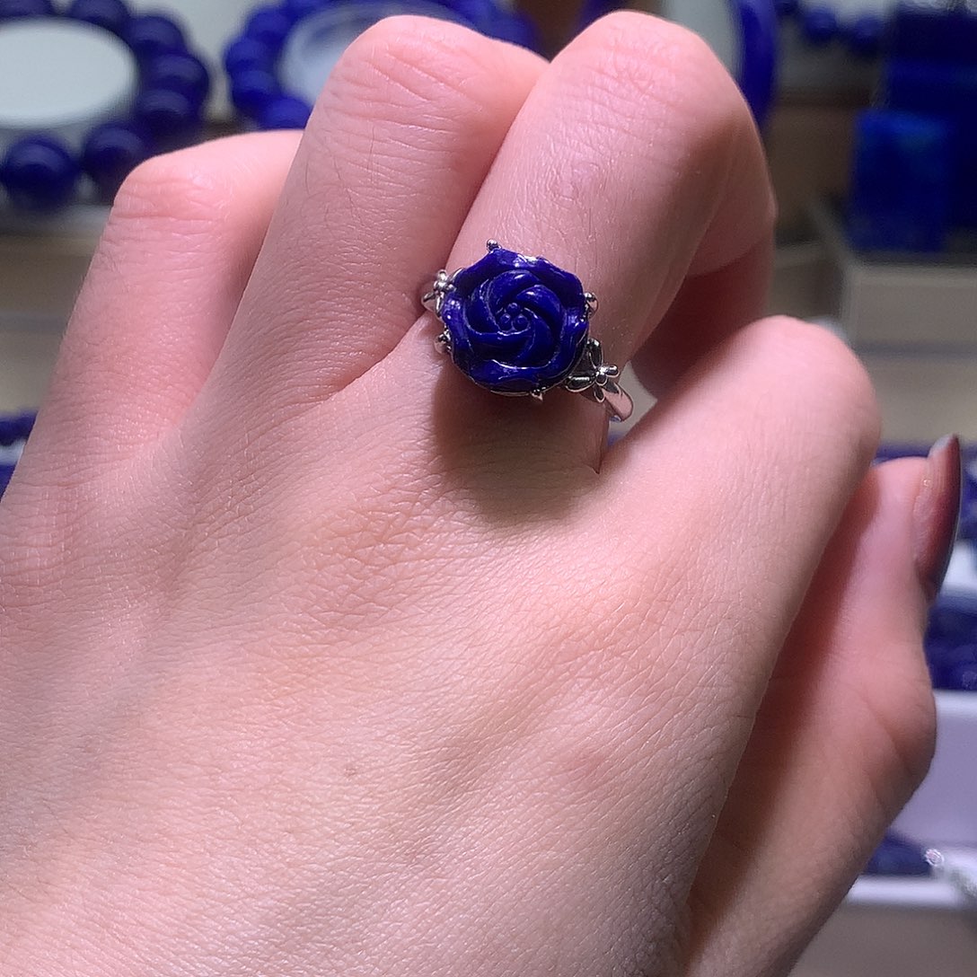 青金石银S925镶嵌天然原矿戒指